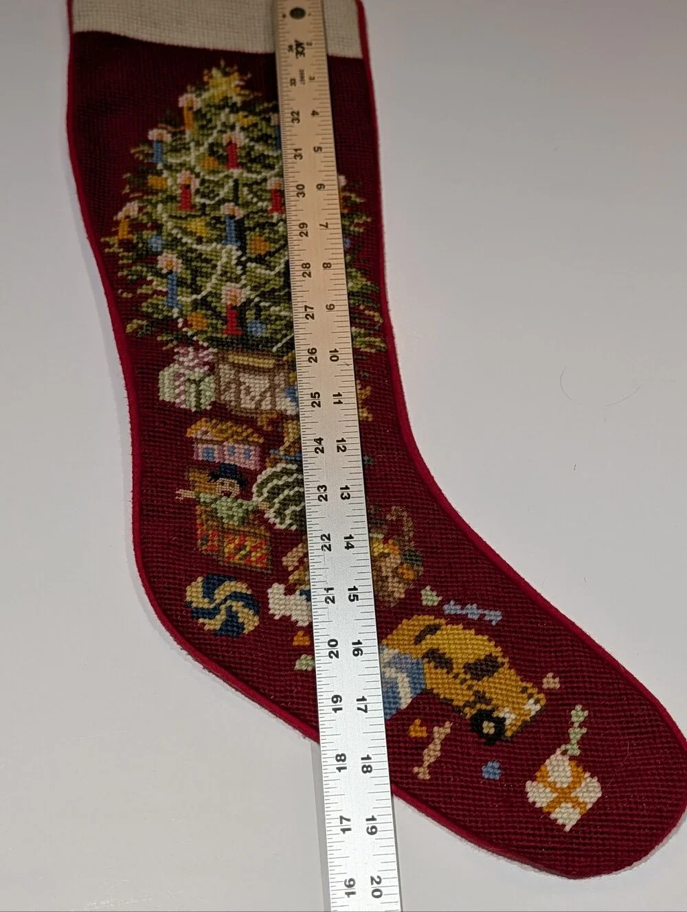 Vintage Sferra Handmade Needlepoint Christmas Stocking - Tree And Presents